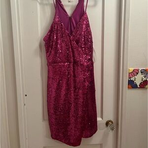 LuLus Hilaria Fuschia Bodycon Midi Sequin Dress